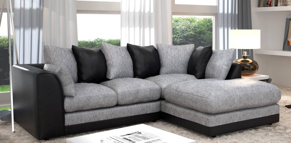 Диван угловой серый с подушками