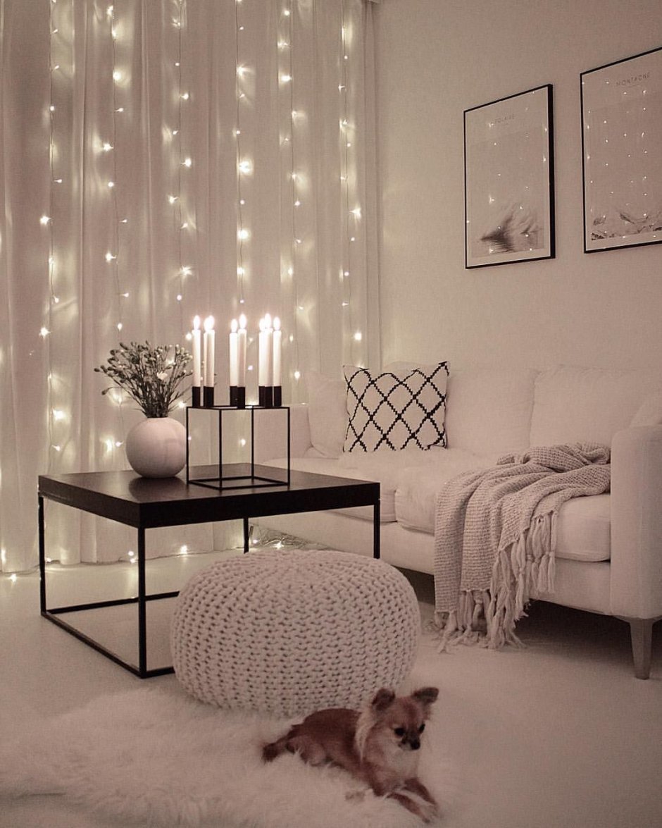Гирлянда в интерьере спальни