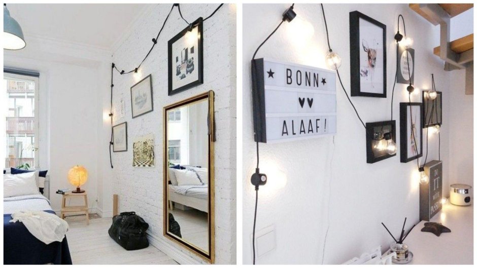 Гирлянда в интерьере Сканди