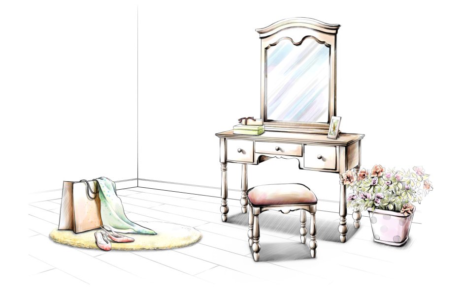 Предметы интерьера карандашом