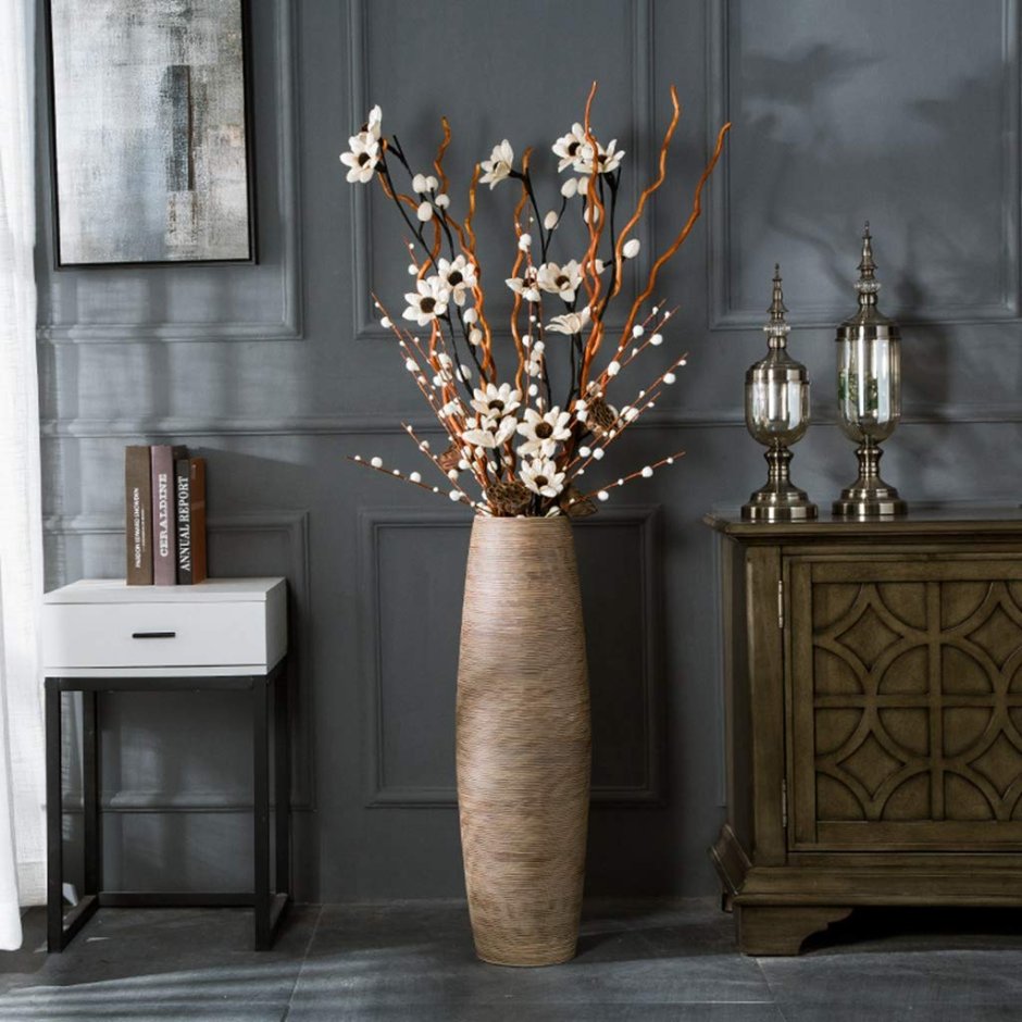 Напольные вазы для интерьера высокие в интерьере