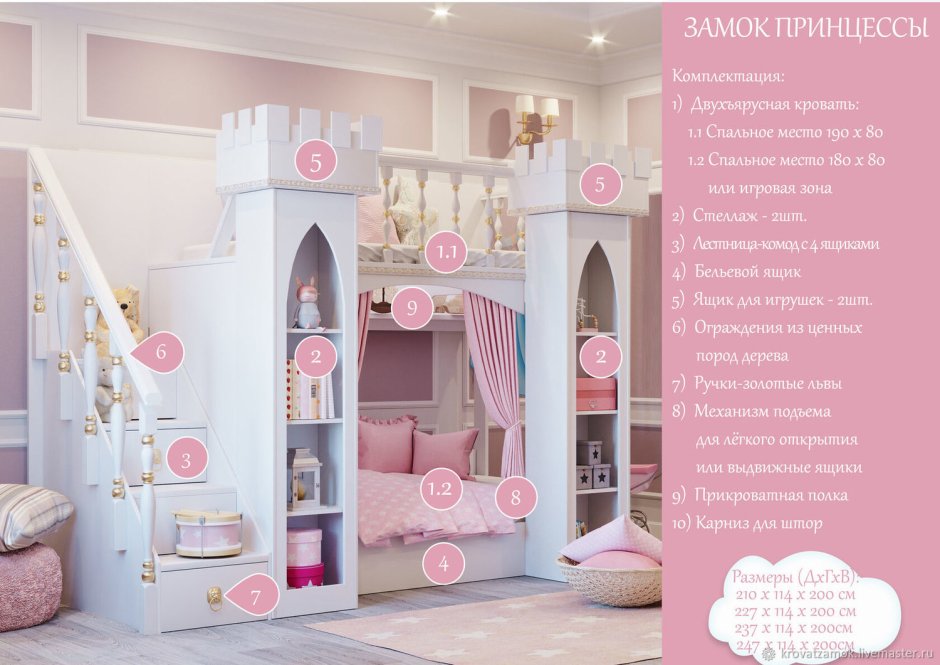 Кровать замок для девочки