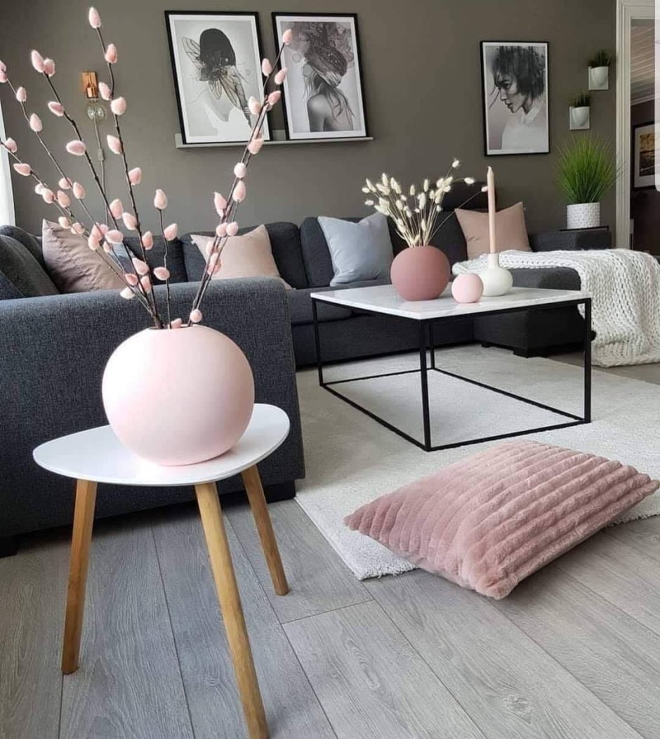 Серый с розовым в интерьере