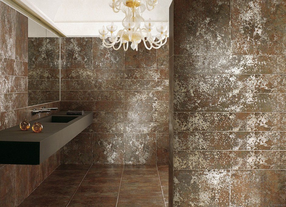Плитка с эффектом ржавчины в ванной