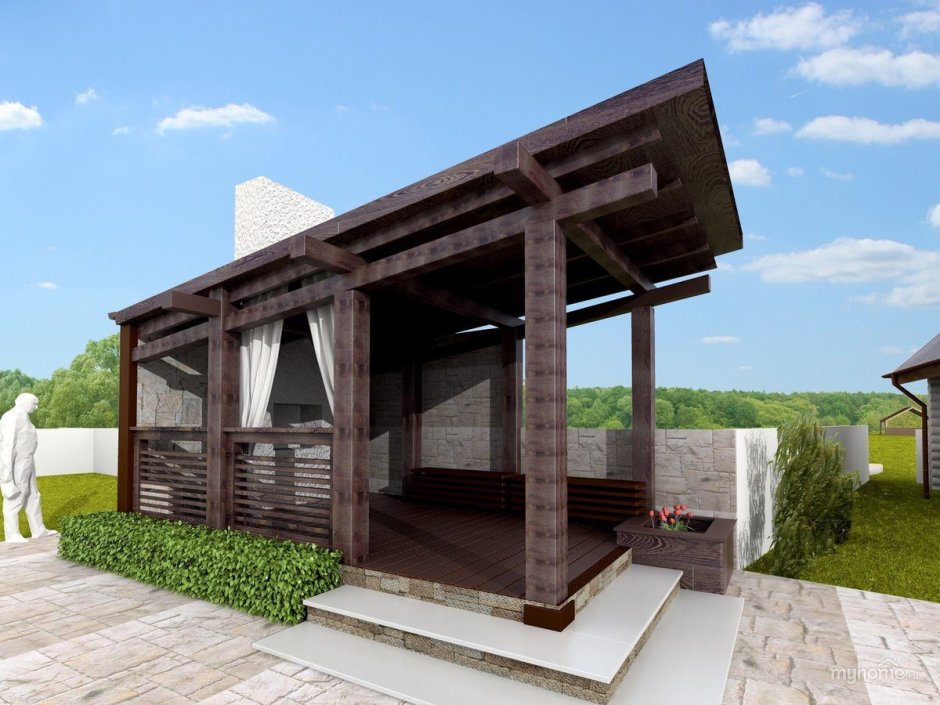 Беседка с односкатной крышей 20м2