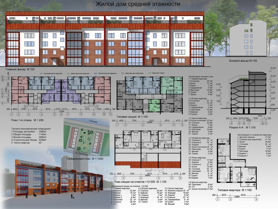 Секционный жилой дом средней этажности
