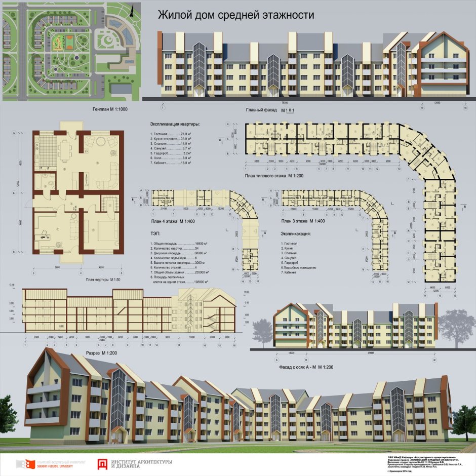 Многосекционный жилой дом средней этажности