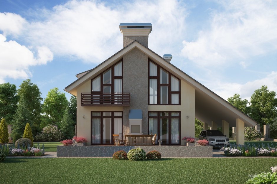 Двухэтажный дом с балконом