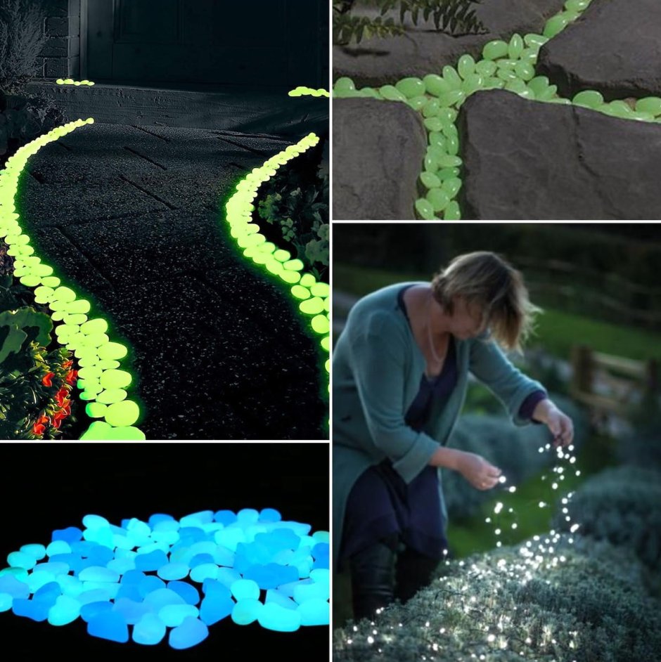 Камни в клумбу светящиеся