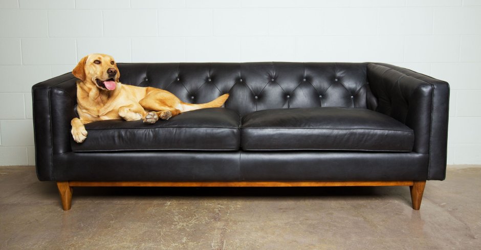 Черный диван в бежевом интерьере