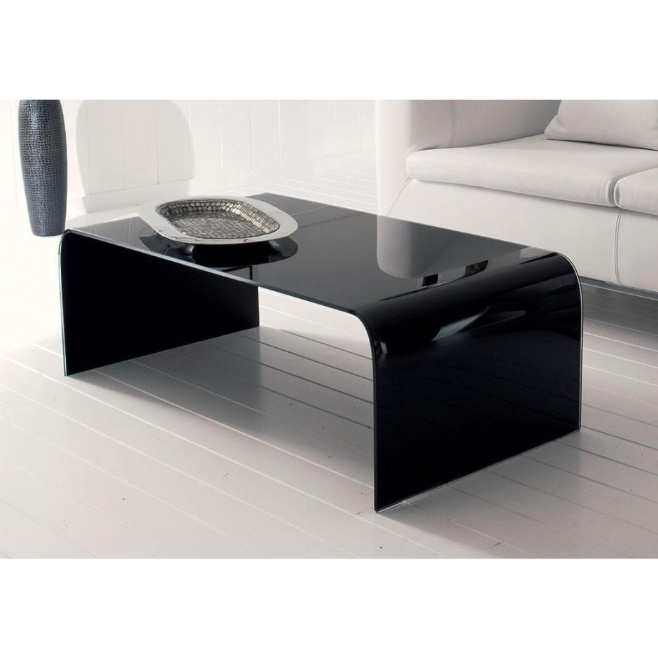 Кофейный столик белый кожаный с черным стеклом