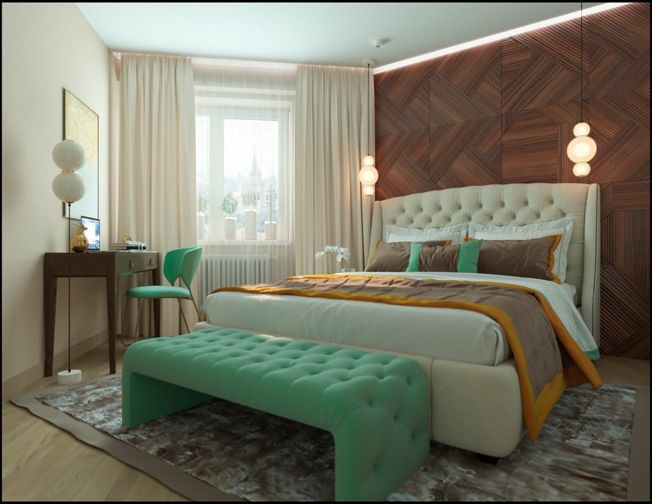 Спальня с изумрудной кроватью