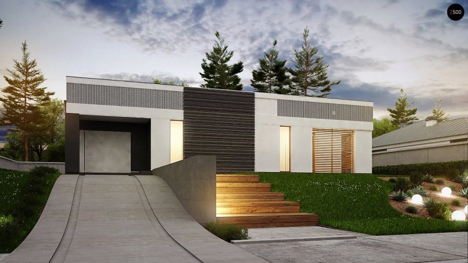 Современный гараж с плоской крышей