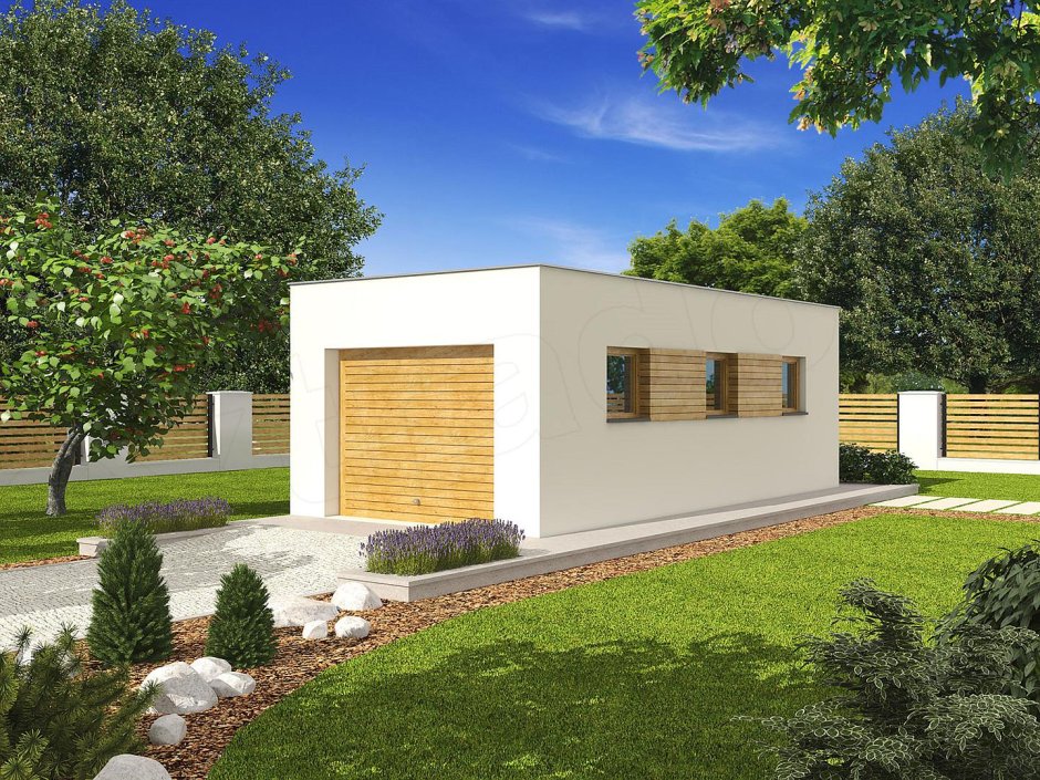 Дом с плоской крышей и гаражом