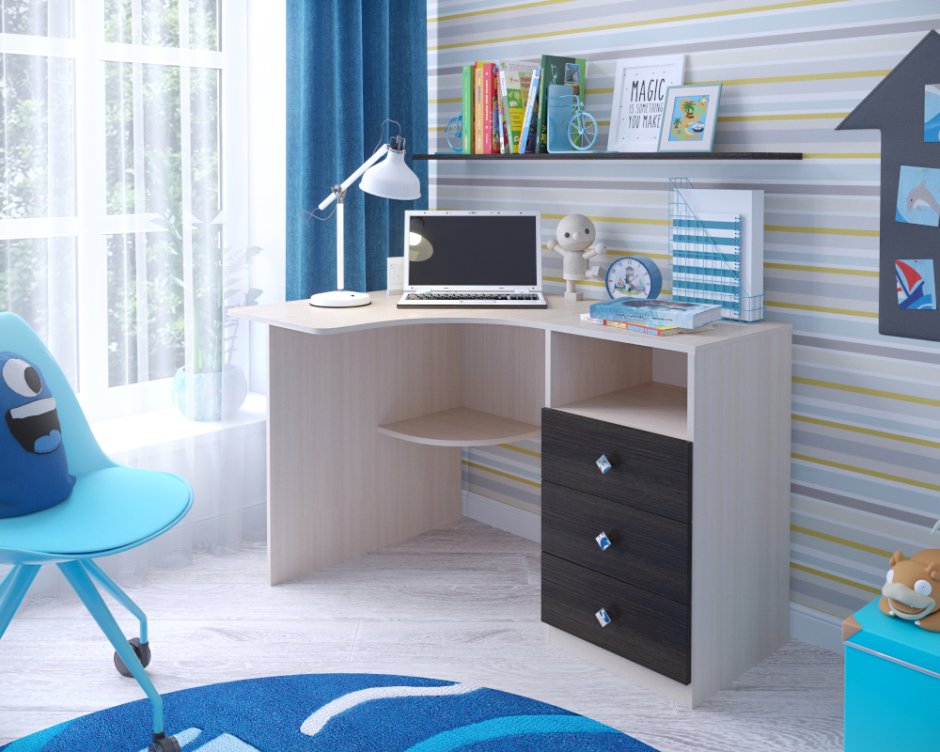 Стол правый/ левый графит белый ящик Матео