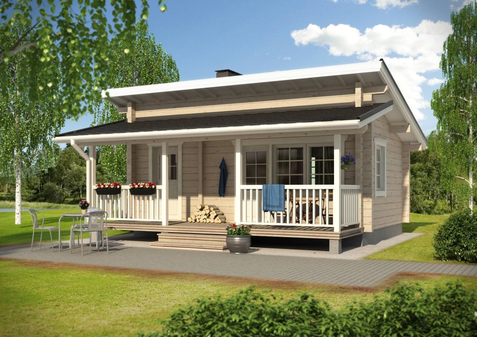 Финский дом баня с односкатной крышей