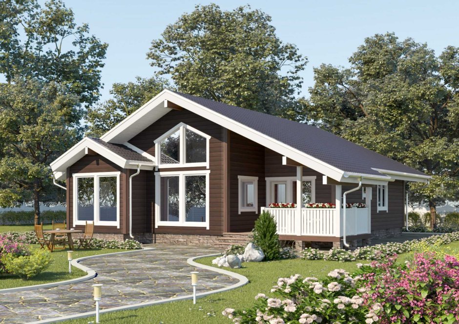 Проекты финских домов одноэтажных каркасных 110 метров с террасой