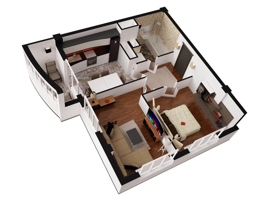 3д планировка 2 комнатной квартиры