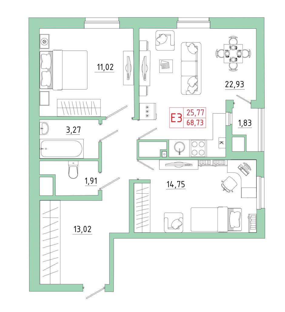 Планировки 2х комнатных квартир 3д модель