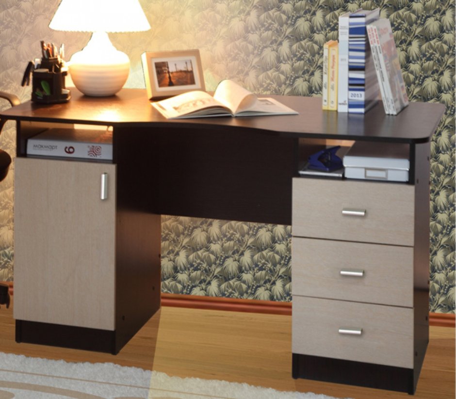 Стол письменный 2-х тумбовый (венге / дуб молочный) New/осн Олмеко