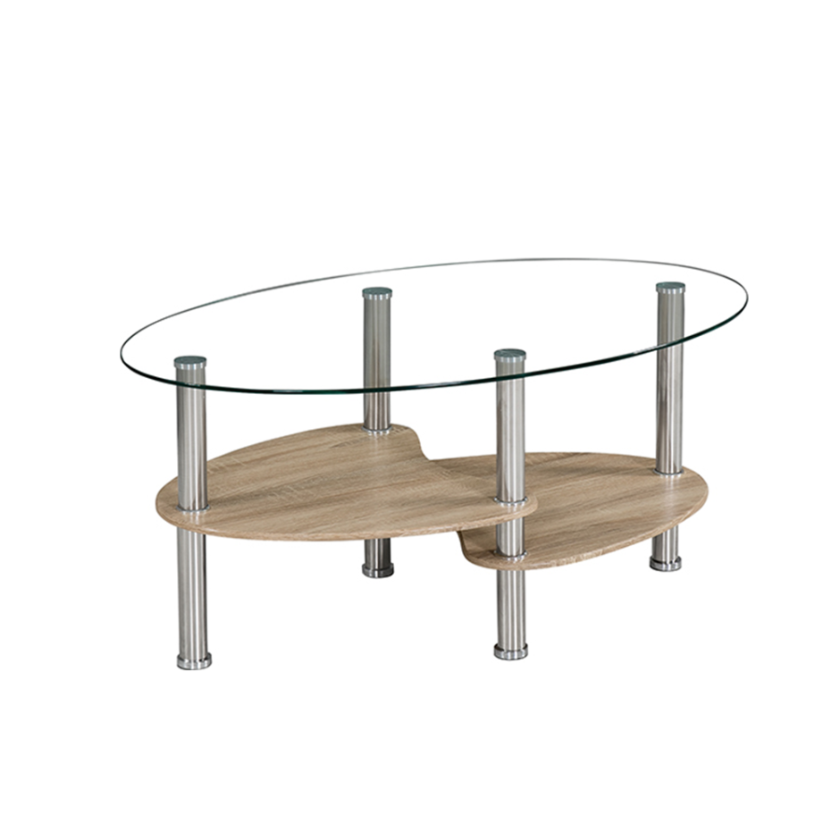 Стол журнальный 900х550х410мм прозрачный/натуральный стекло/металл/МДФ