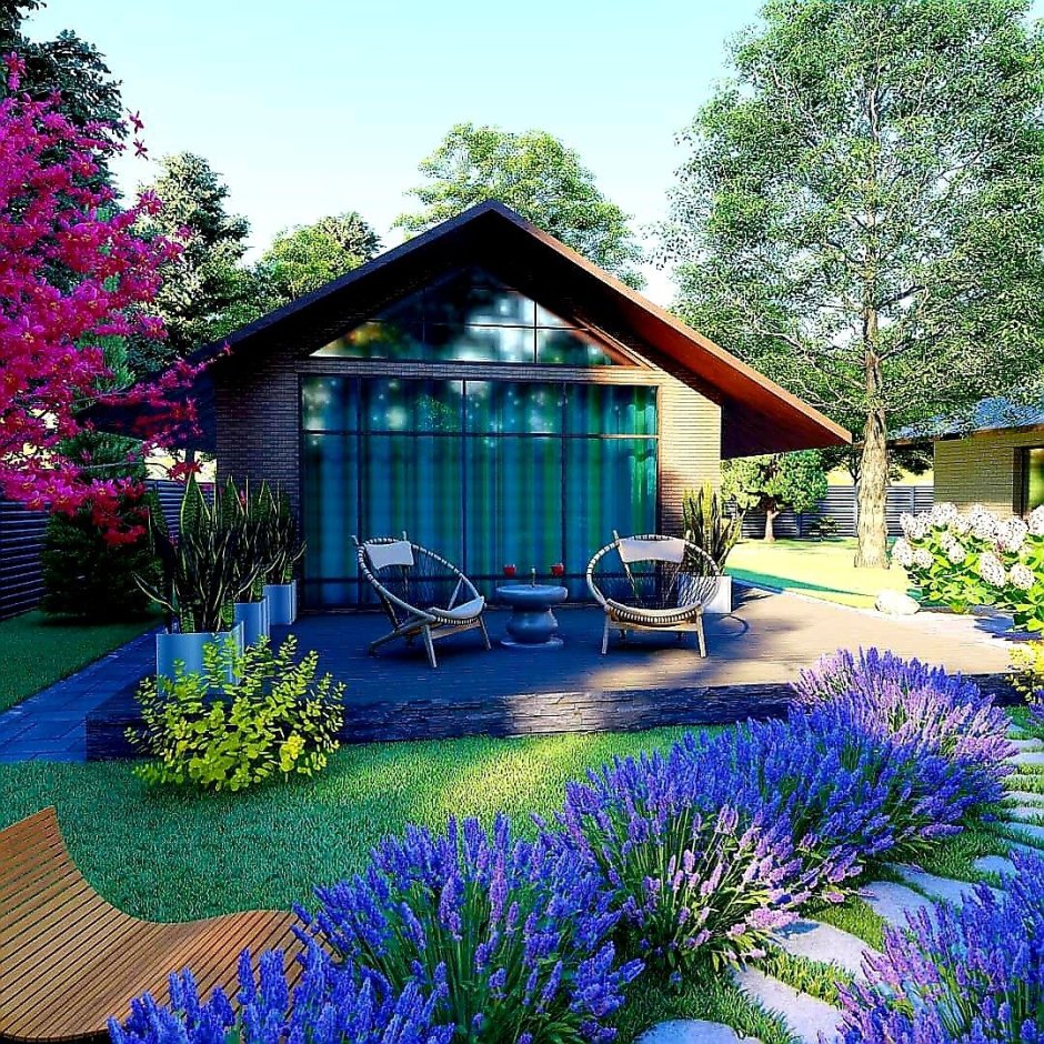 Ландшафтный дизайн загородного дома с лавандой