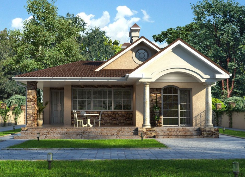 Одноэтажный коттедж с террасой