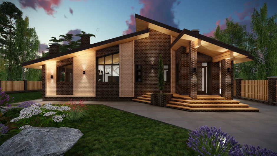 Дом Шале одноэтажный 100 кв.м из кирпича