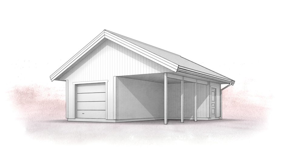 Гараж с навесом под одной крышей