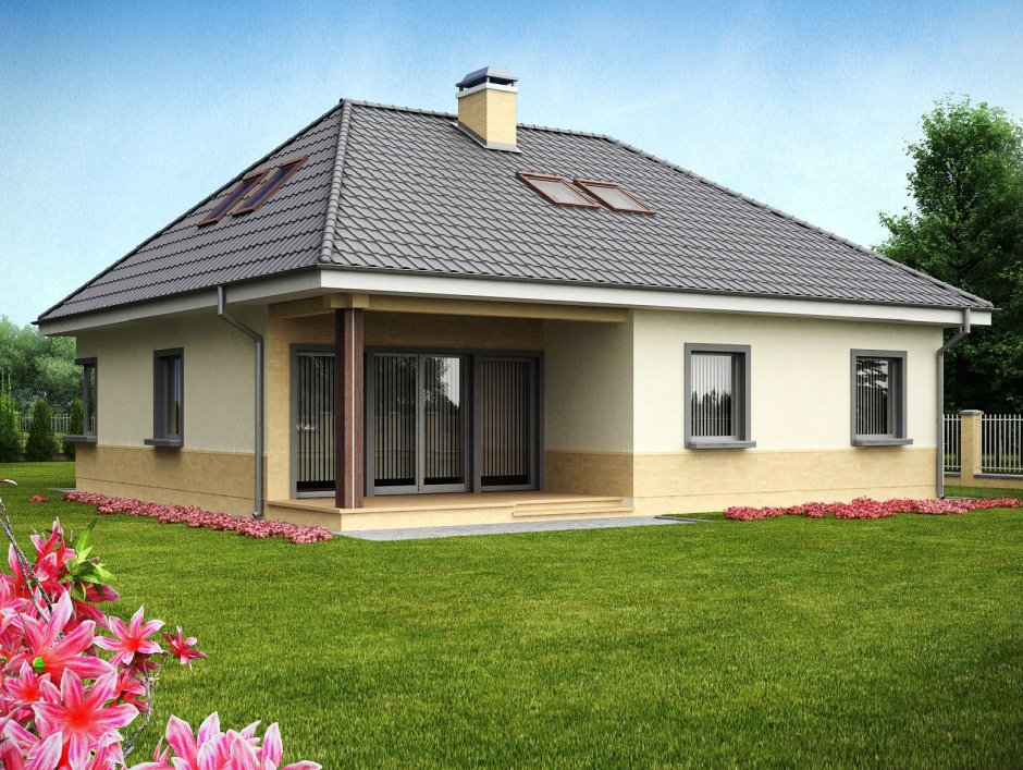 Дом с четырехскатной крышей и мансардой