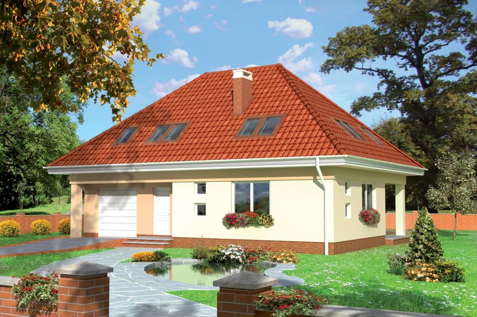 Дом с вальмовой крышей и мансардой