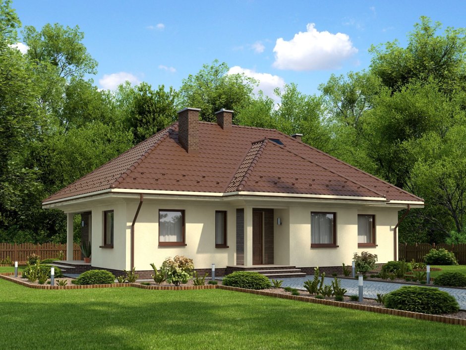 Одноэтажные дома с четырехскатной крышей