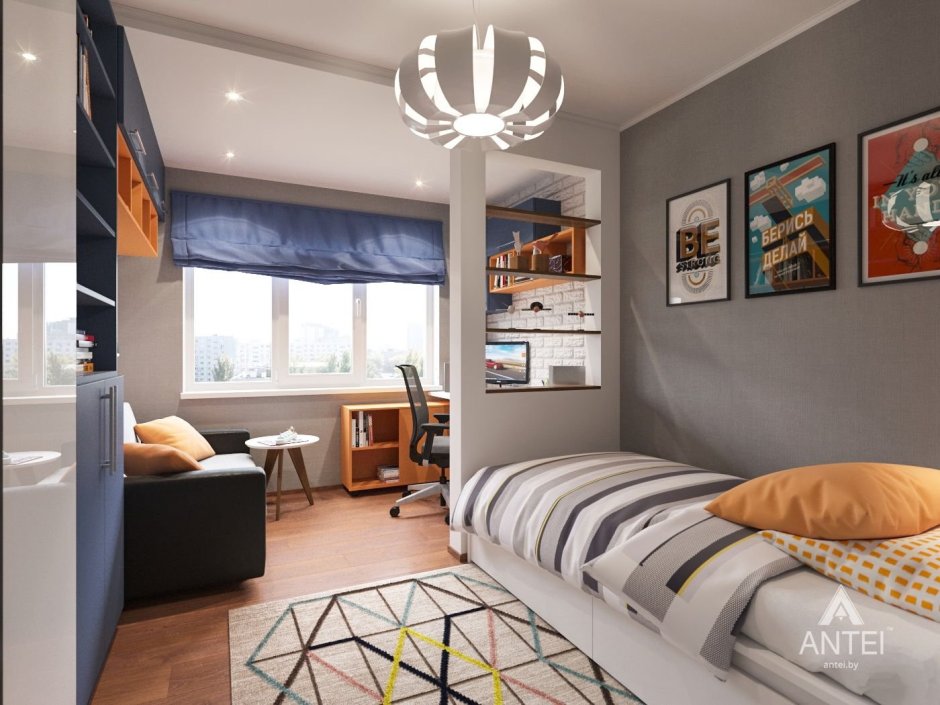 Серо зеленая детская комната