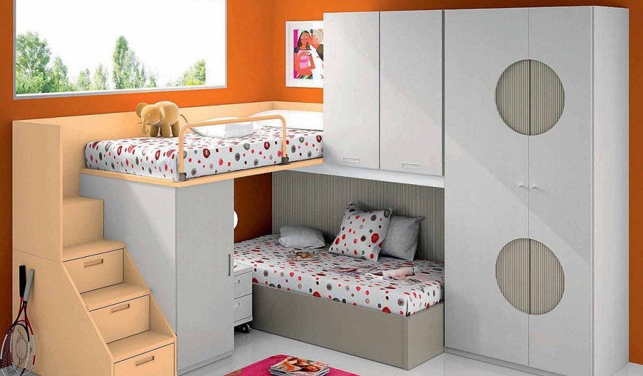 Двухъярусная кровать с угловым шкафом