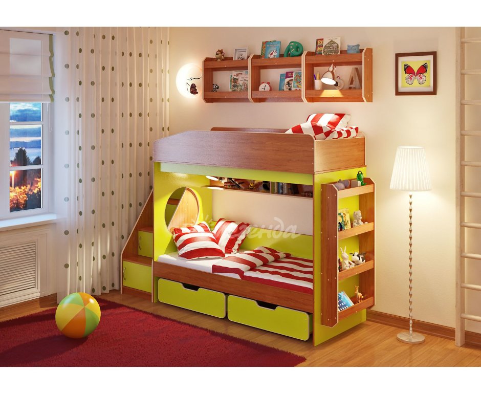 Кровать двухъярусная Легенда 10.3 с полками