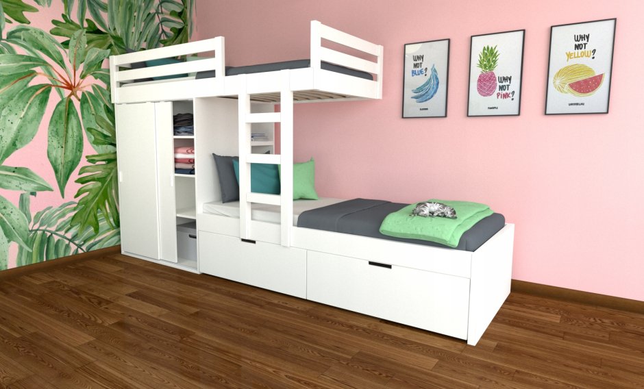 Двухъярусная кровать со шкафчиками