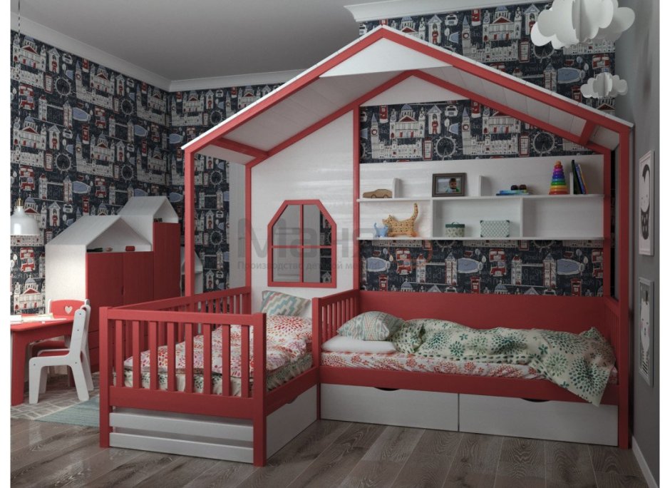 Кровать домик для двоих детей