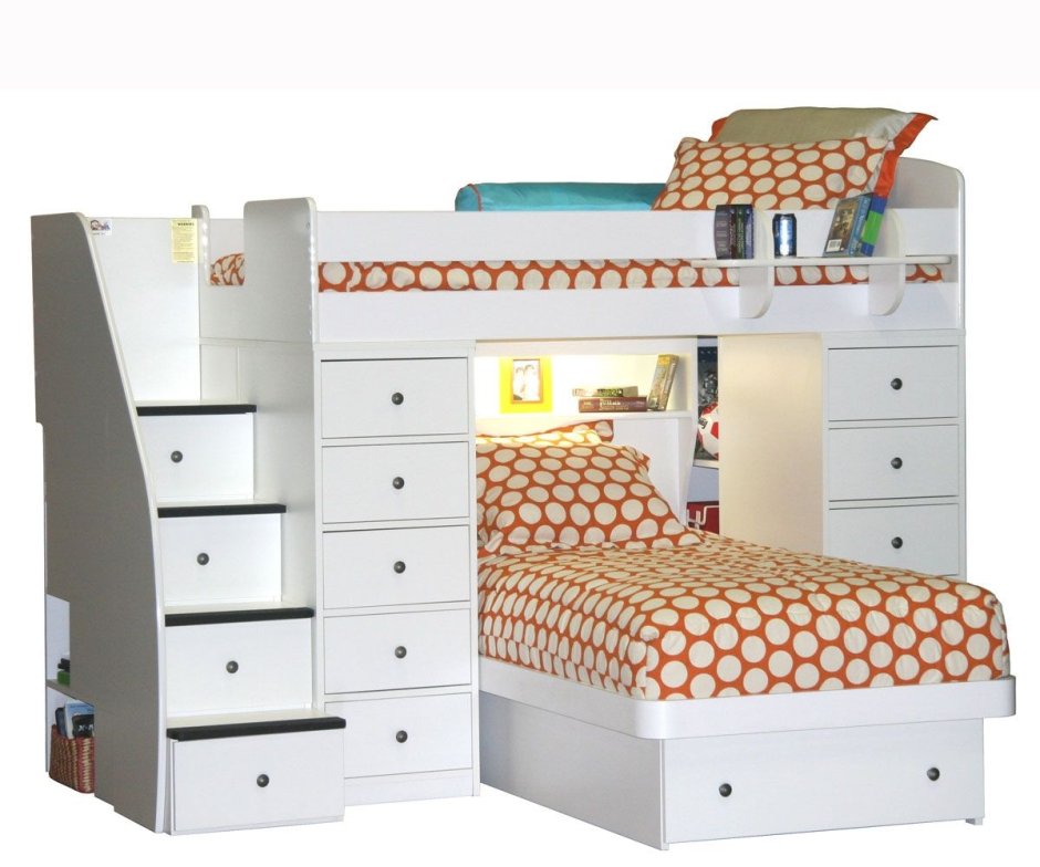 Детская двухъярусная кровать угловая для двоих