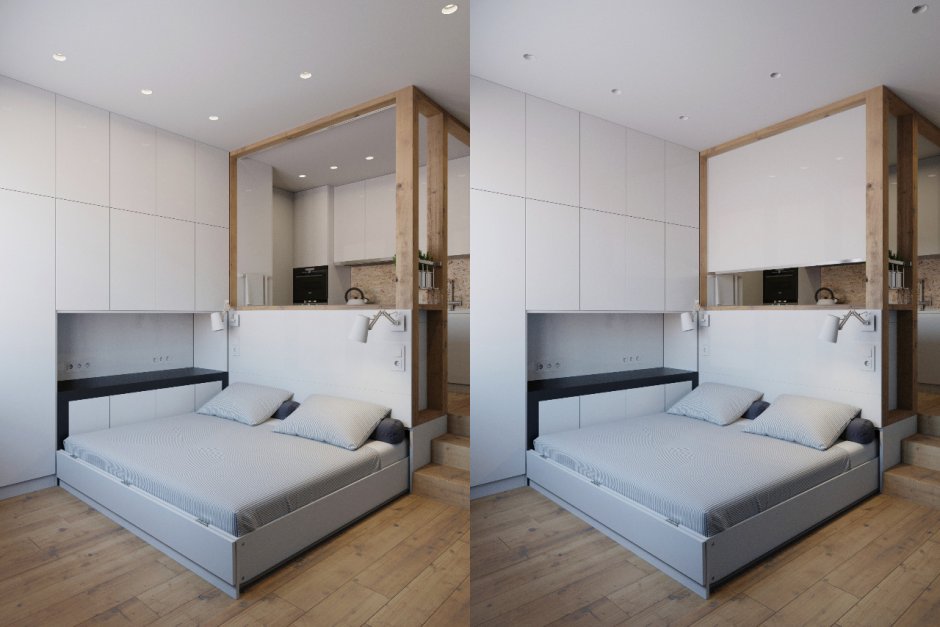 Кровать в нише в студии