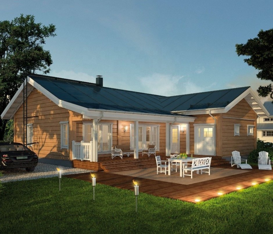 Проекты финских домов одноэтажных каркасных 110 метров с террасой