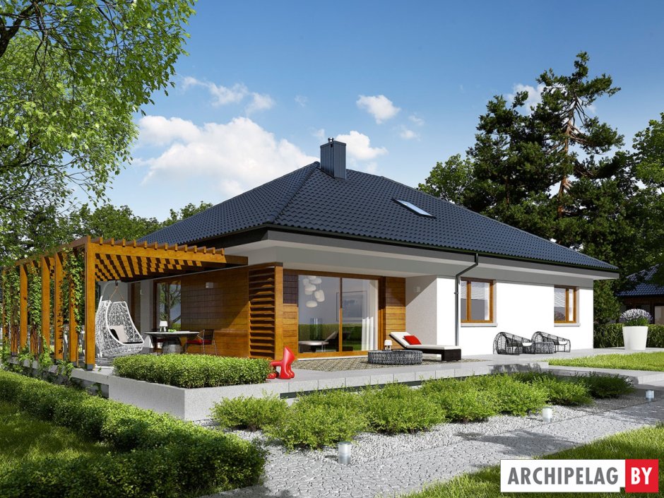 Одноэтажный дом с террасой