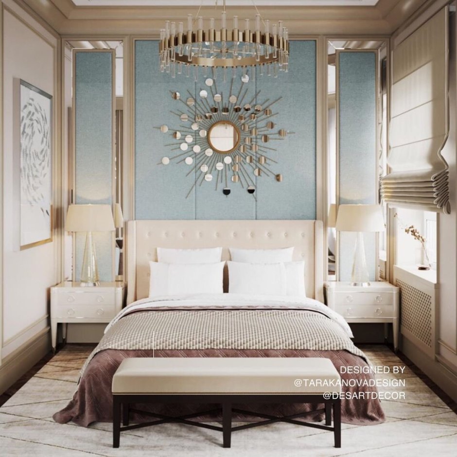 Зеркала над тумбочками в спальне