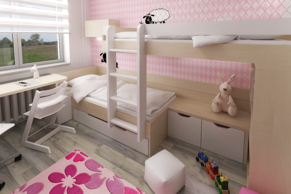 Обустройство детской двухъярусной кровати для разнополых детей