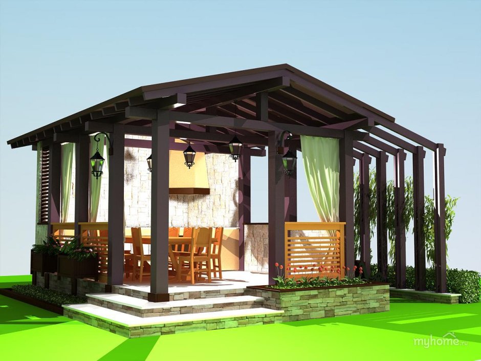 Односкатная кирпичная беседка