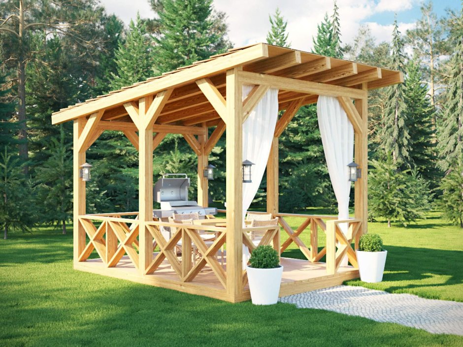 Беседка из дерева односкатная «Грин Вуд»