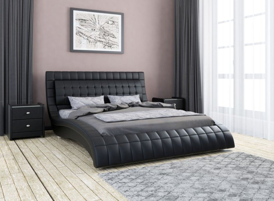 Кровать Modern Eco-Leather Queen Bed with curves