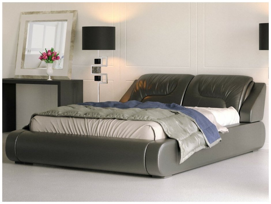 Кровать Modern Eco-Leather Queen Bed with curves