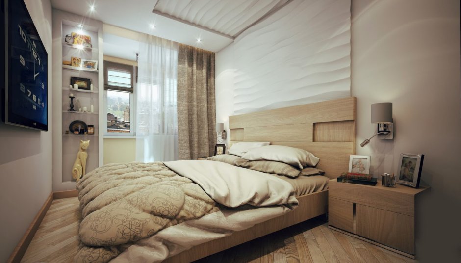 Узкая спальня с балконом