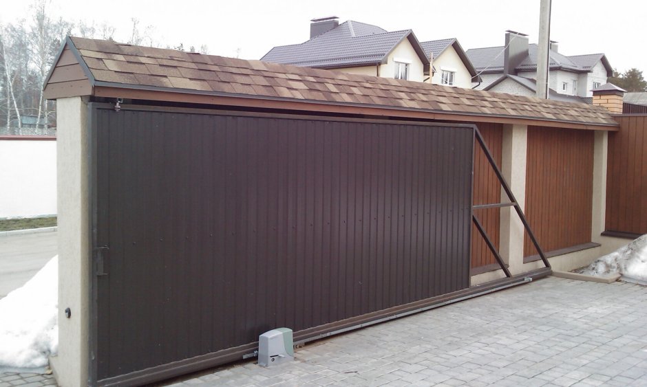 Навес для откатных ворот от снега