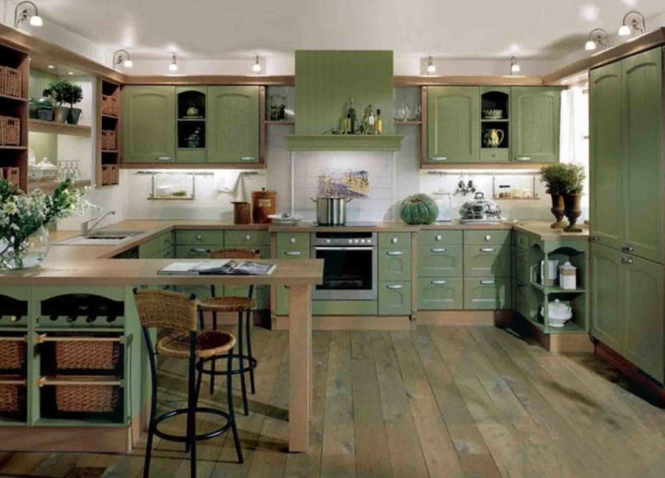 Кухня оливкового цвета в интерьере